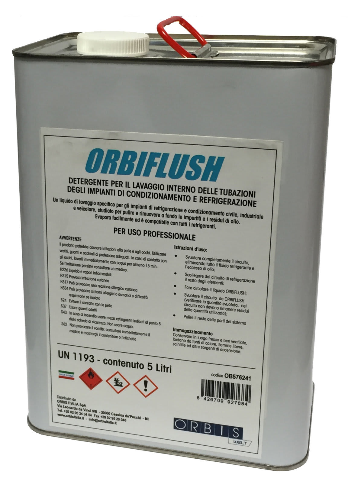 ORBIS - ORBOB576241 ORBIFLUSH Liquido lavaggio interno tubazioni impianti condizionamento e sistemi di refrigerazione,tanica da 5L