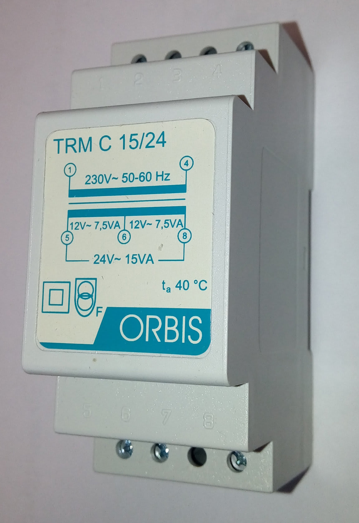 ORBIS - ORBOB86C1524 TRM C 15/24 Trasformatori modulari per campanelli, potenza 15 VA, 2 moduli DIN, tensione primario 230V, tensione secondario 12/24 VAC