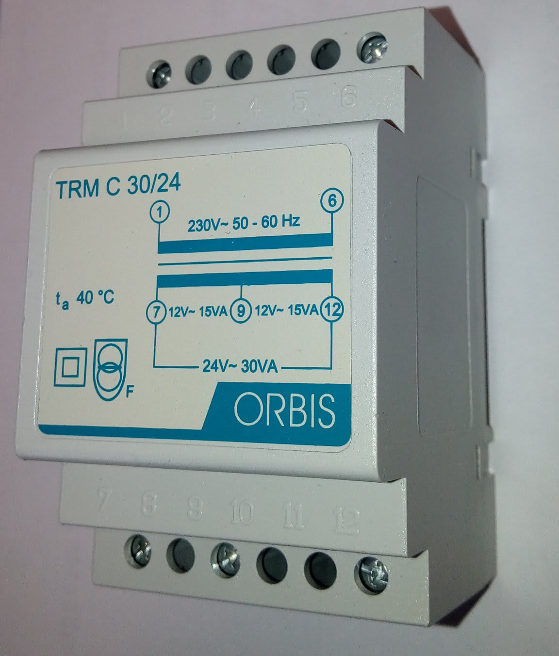 ORBIS - ORBOB86C3024 TRM C 30/24 Trasformatori modulari per campanelli, potenza 30 VA, 3 moduli DIN, tensione primario 230V, tensione secondario 12/24 VAC