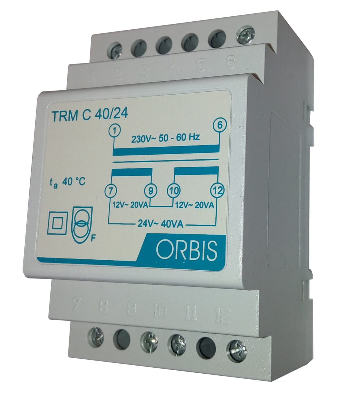 ORBIS - ORBOB86C4024 TRM C 40/24 Trasformatori modulari per campanelli, potenza 30 VA, 3 moduli DIN, tensione primario 230V, tensione secondario 12/24 VAC