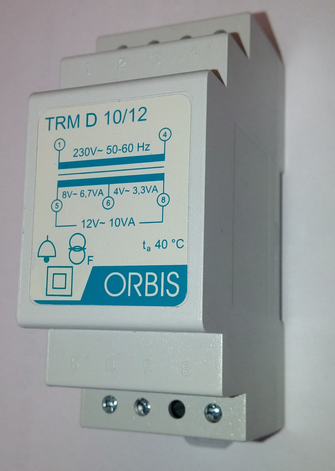 ORBIS - ORBOB86D1012 TRM D 10/12 Trasformatori modulari per campanelli, potenza 10 VA, 2 moduli DIN, tensione primario 230V, tensione secondario 4/8/12 VAC