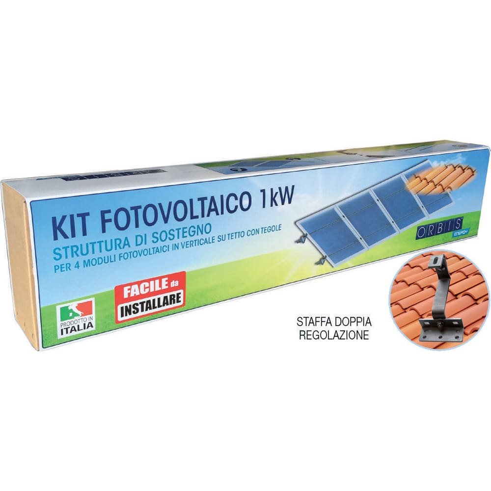 ORBIS - ORBOBKT6343 KIT FST-4S KIT STRUTTURA DI SOSTEGNO 4 PANNELLI per 4 moduli fotovoltaici in verticale su tetto con tegole o coppi, Staffa Portoghese