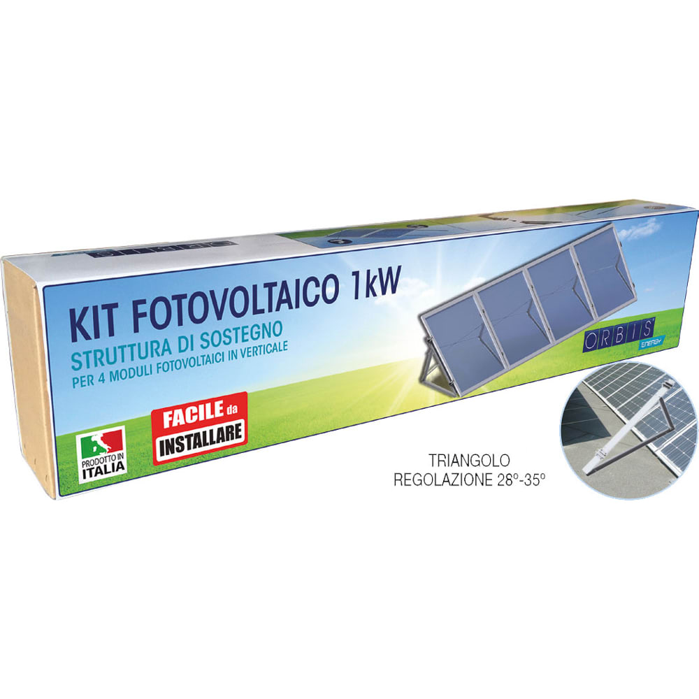 ORBIS - ORBOBKT6353 KIT FTR-4 KIT STRUTTURA DI SOSTEGNO 4 PANNELLI per 4 moduli fotovoltaici in verticale su tetto piano, Triangolo GRANDE