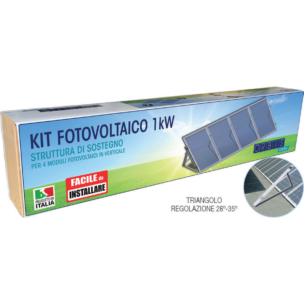 ORBIS - ORBOBKT6356 KIT FTR-4S KIT STRUTTURA DI SOSTEGNO 4 PANNELLI per 4 moduli fotovoltaici in verticale su tetto piano, Triangolo GRANDE