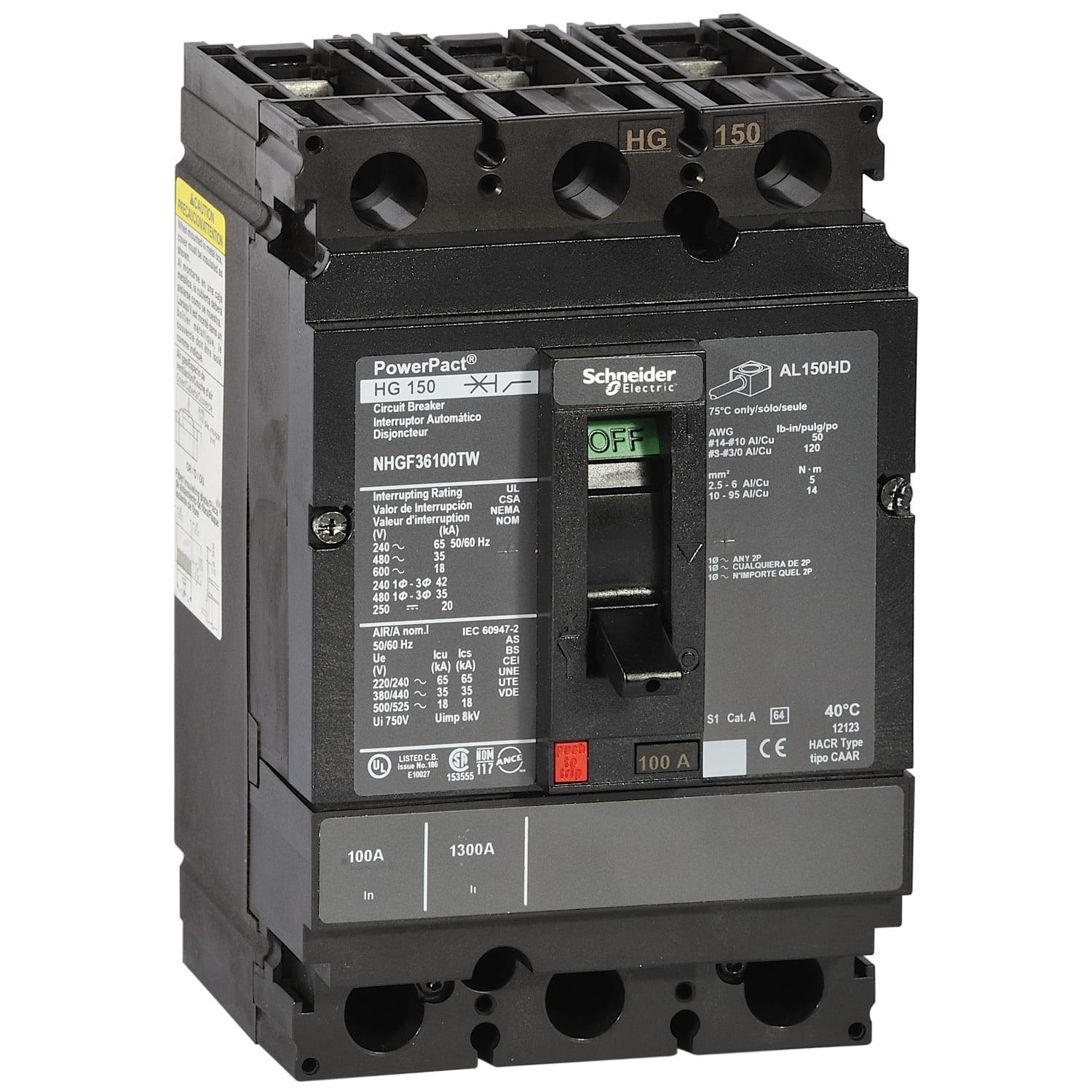 SCHNEIDER ELECTRIC - SNRNHGF36100TW H-FRAME 150A 35KA 3P TM100
