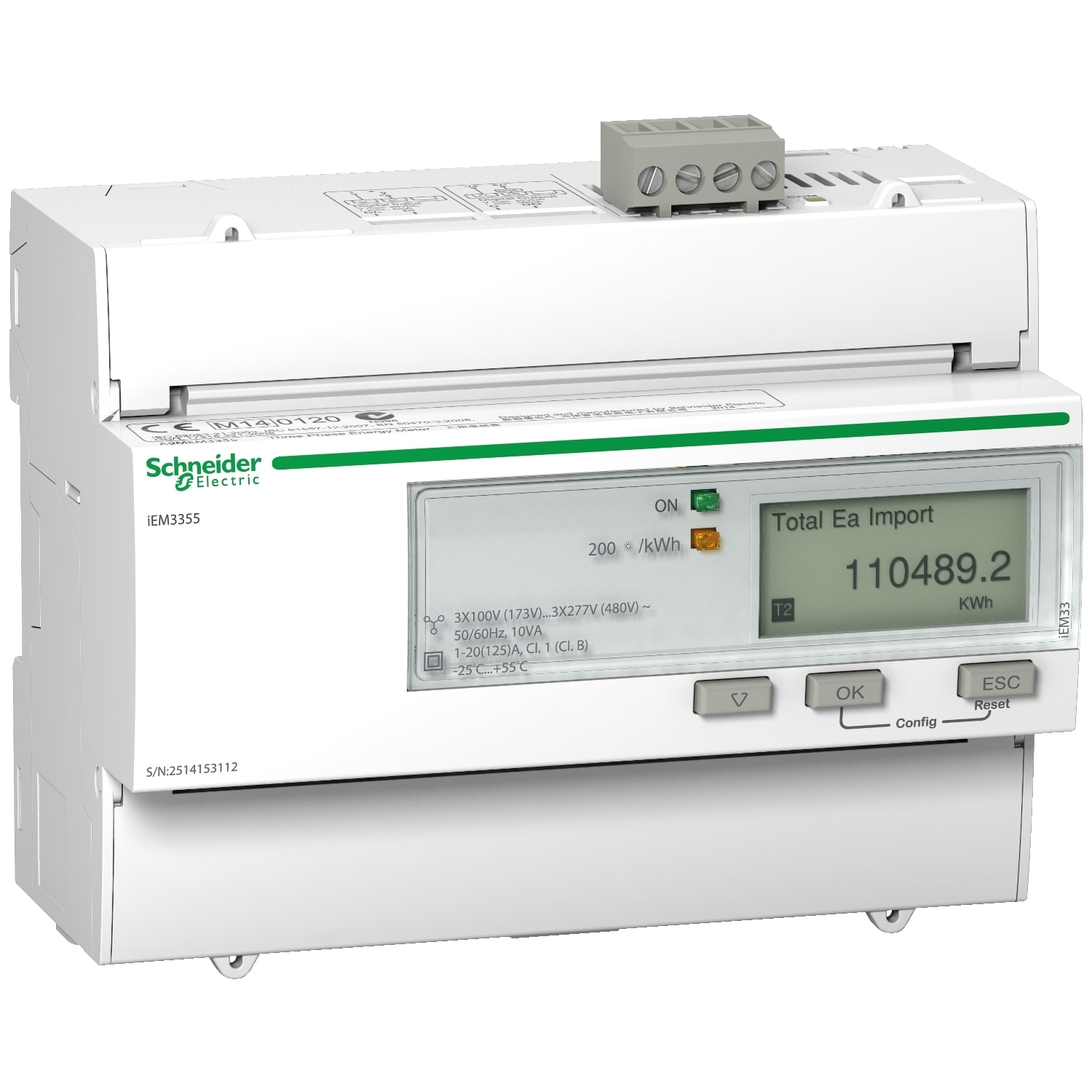 SCHNEIDER ELECTRIC - SNRA9MEM3355 Contatore energia iEM3355 - 3P+N inserzione diretta 125A - Modbus, 1DI+1DO- MID