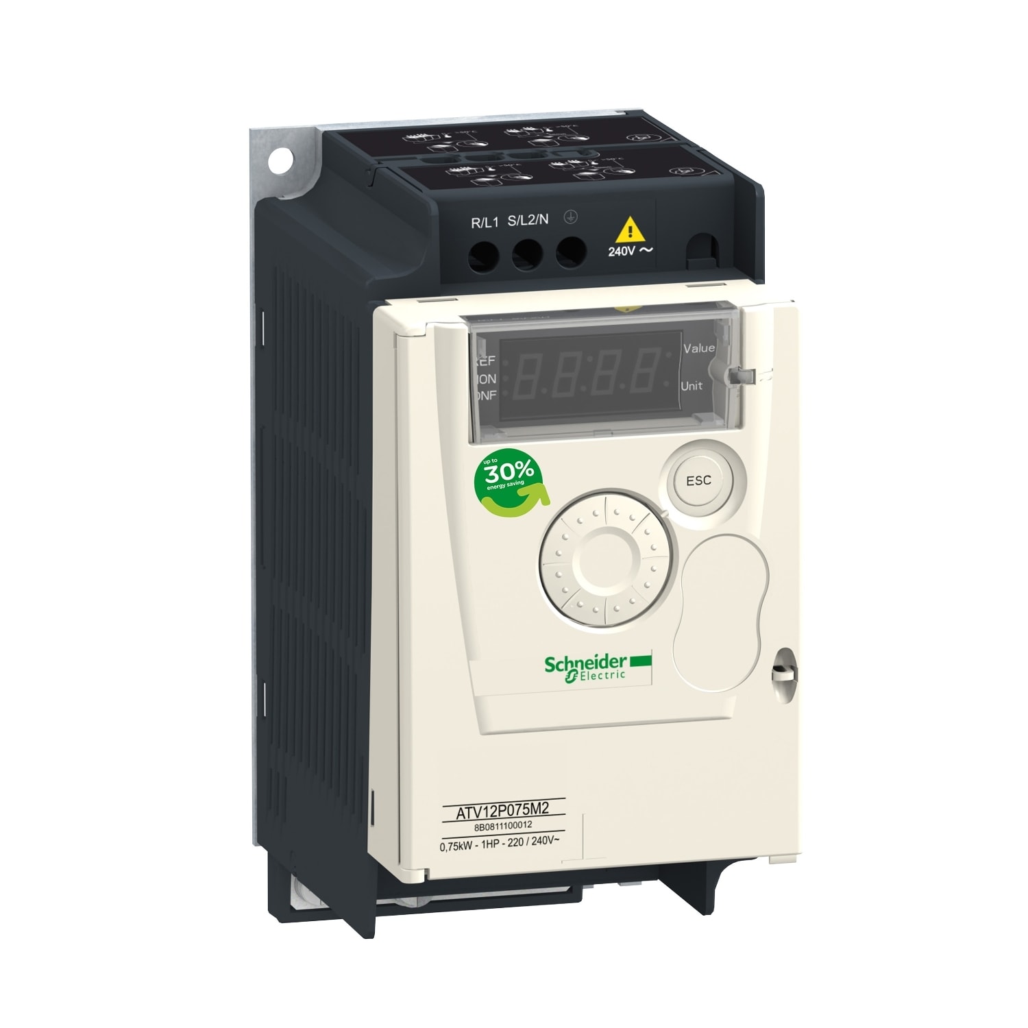SCHNEIDER ELECTRIC - SNRATV12P075M3 Variatore di velocità ATV12 - 0,75 kW - 1 HP - 200-240 V - 3ph - su piastra base