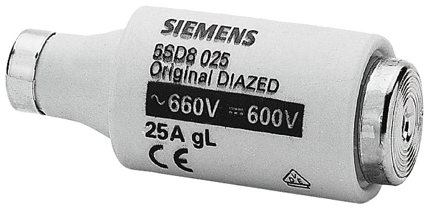 SIEMENS - SIE5SD8025 Cartuccia fusibile DIAZED 690 V per protezione di cavi e conduttori, classe di impiego gC