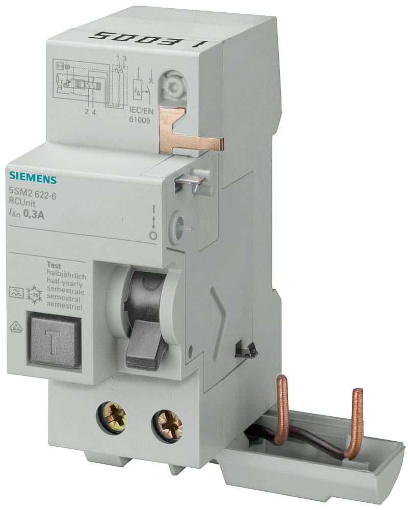 SIEMENS - SIE5SM26260 Blocco differenziale, a 2 poli, tipo AC, In: 63 A, 300 mA, Un AC: 230 V, per 5SL4