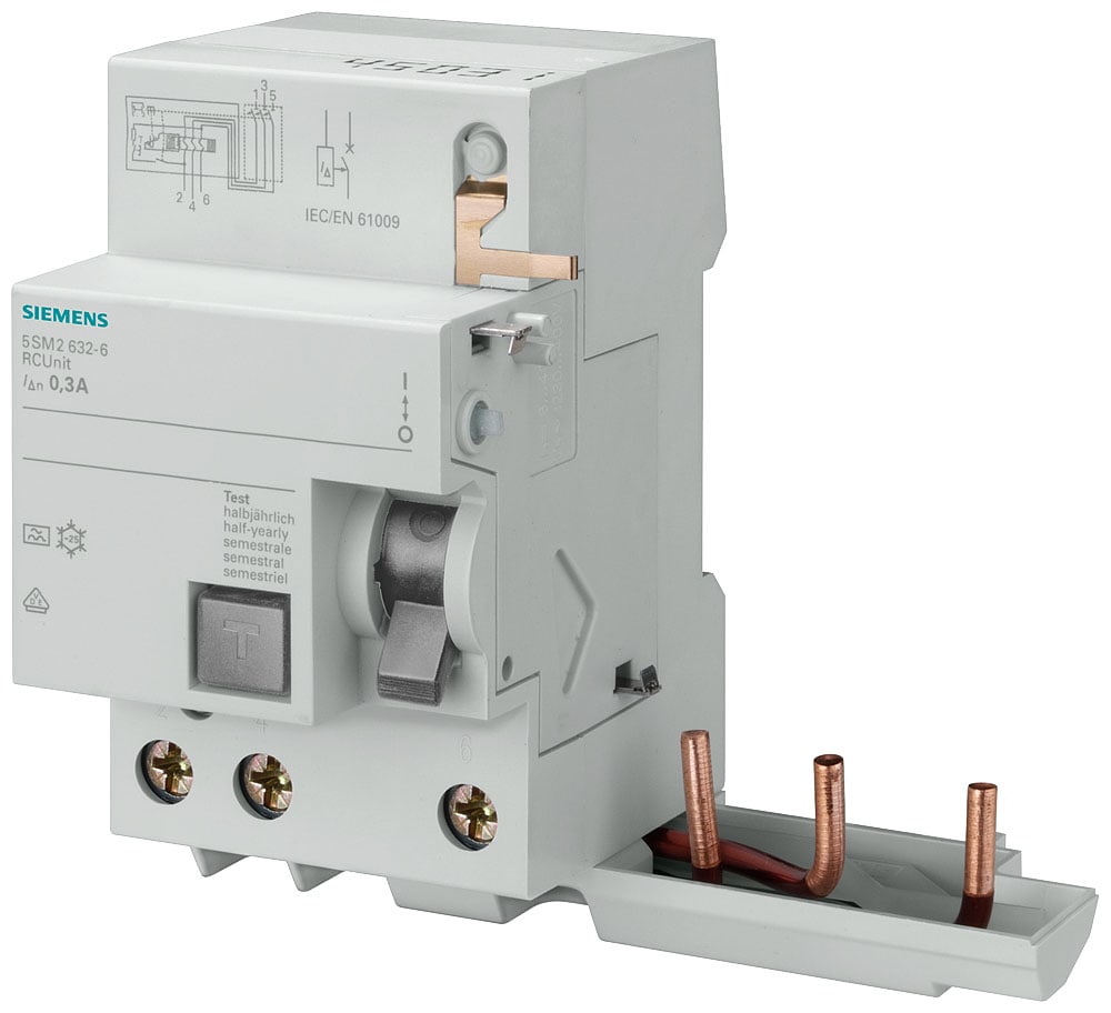 SIEMENS - SIE5SM26360 Blocco differenziale, a 3 poli, tipo AC, In: 63 A, 300 mA, Un AC: 400 V, per 5SL4