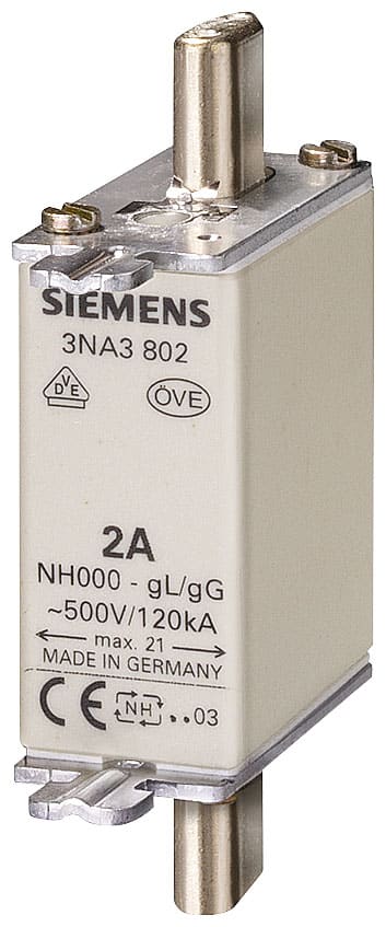 SIEMENS - SIE3NA3807 Cartuccia fusibile NH, NH000, In: 20 A, gG, Un AC: 500 V, Un DC: 250 V