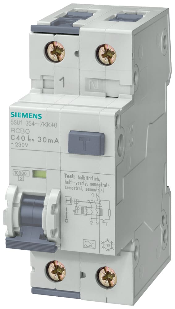 SIEMENS - SIE5SU13544KK20 Interruttore magnetotermico differenziale, 10 kA, 1 polo+N, tipo F, super-resistente K, 30 mA, car. C, In: 20 A