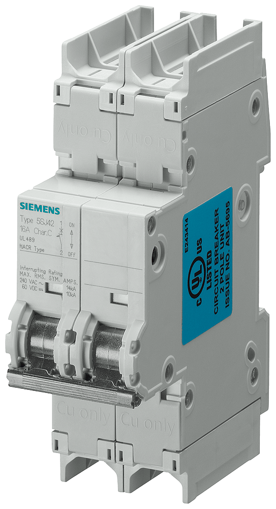 SIEMENS - SIE5SJ42147HG41 Interruttore magnetotermico 240 V 14 kA, a 2 poli, C, 0,3 A, P=70 mm secondo UL 489