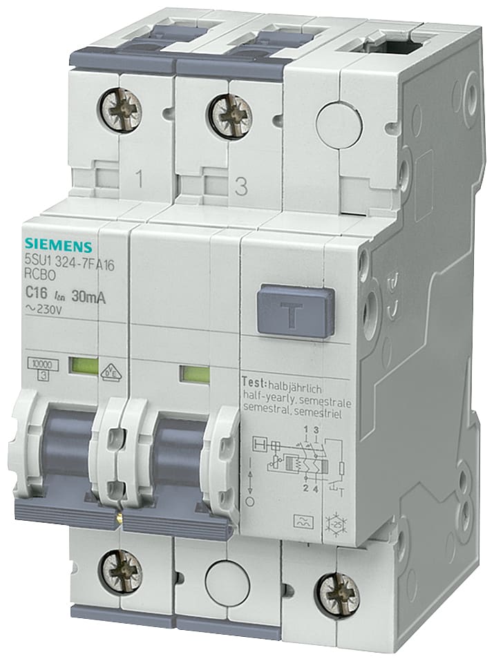 SIEMENS - SIE5SU13246FA40 Interruttore magnetotermico differenziale, 10 kA, a 2 poli, tipo A, 30 mA, car. B, In: 40 A, Un AC: 230 V