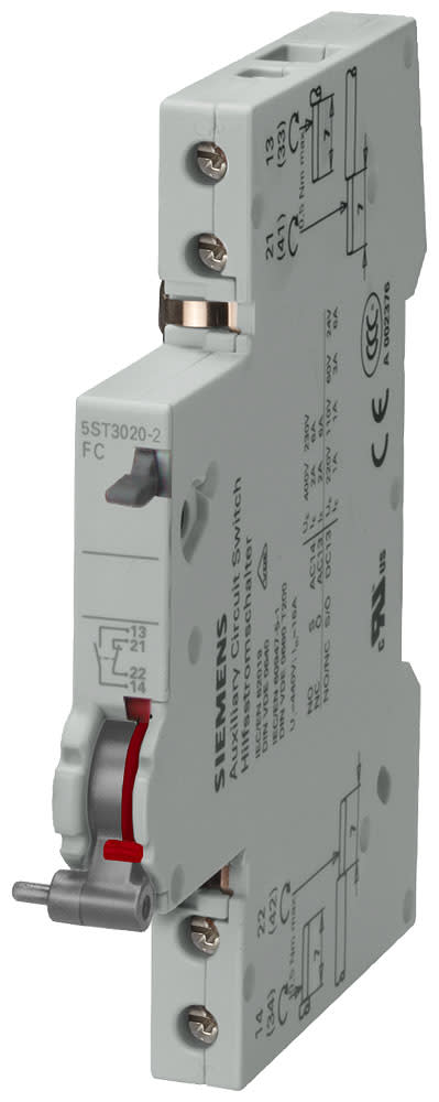 SIEMENS - SIE5ST30202 Blocchetti di contatti di segnalazione errore con tasto di prova e di conferma 1NO+1NC, per interruttore magnetotermico 5SL, 5SY