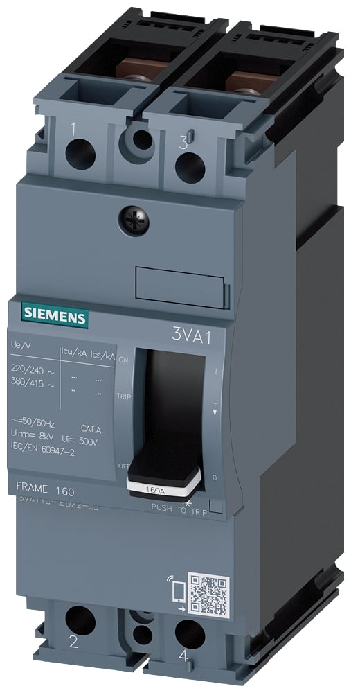 SIEMENS - SIE3VA11633ED220AA0 Interruttore automatico 3VA1 IEC Frame 160, classe del potere di interruzione N, Icu=25 kA con 415 V