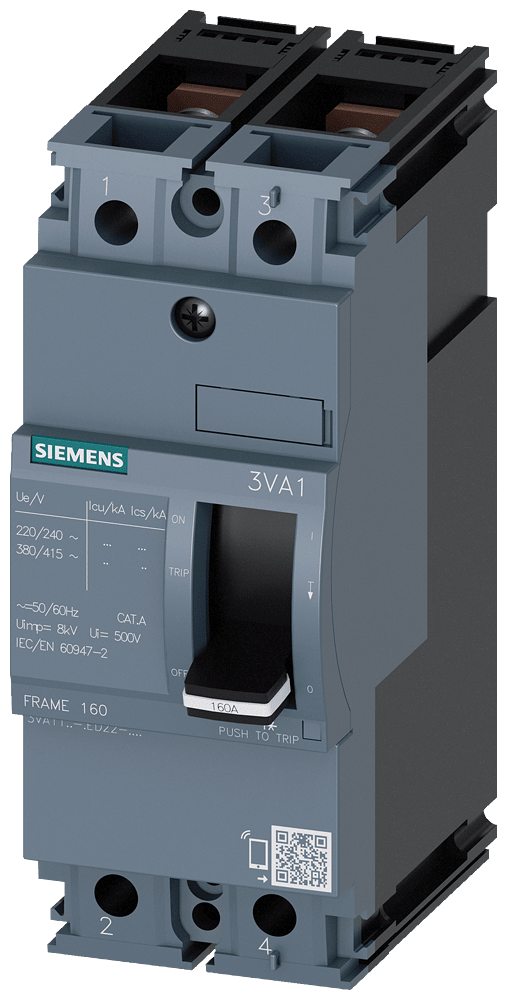 SIEMENS - SIE3VA11103ED220AA0 Interruttore automatico 3VA1 IEC Frame 160, classe del potere di interruzione N, Icu=25 kA con 415 V