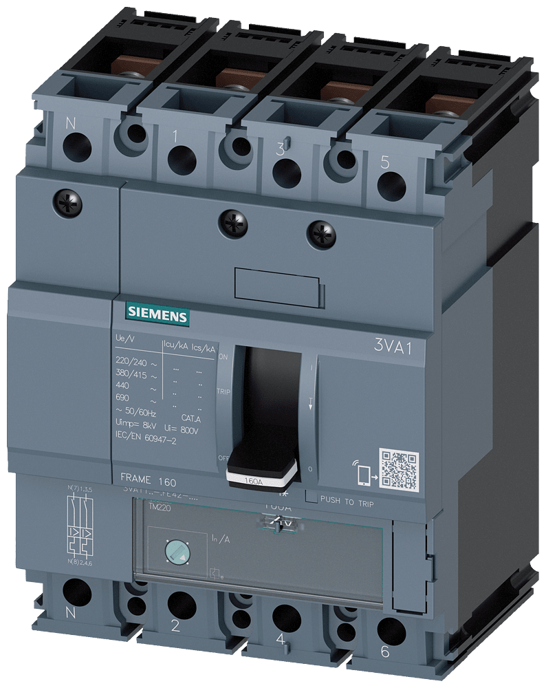 SIEMENS - SIE3VA11505GE420AA0 Interruttore automatico 3VA1 IEC Frame 160, classe del potere di interruzione M, Icu=55 kA con 415 V