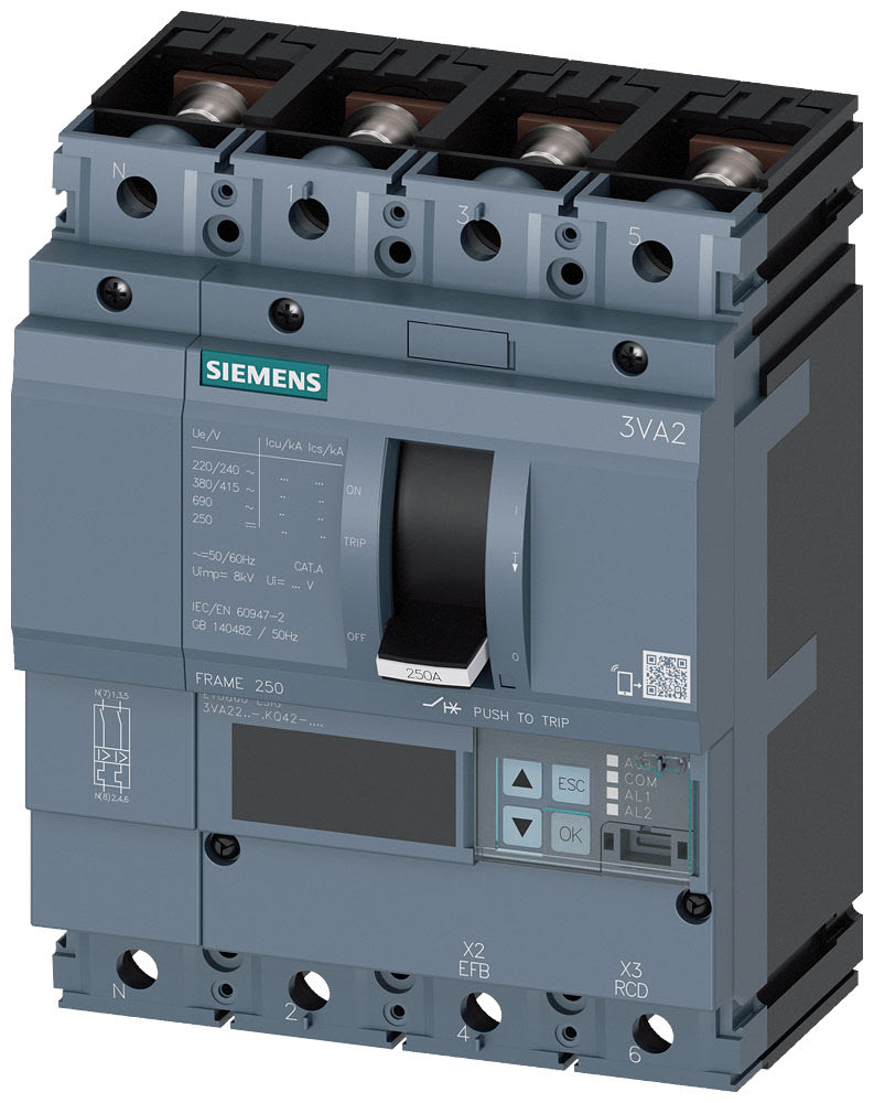 SIEMENS - SIE3VA22257KQ420AA0 INT.AUT.3VA250A 4P 110KA ETU8 LSIG L/T