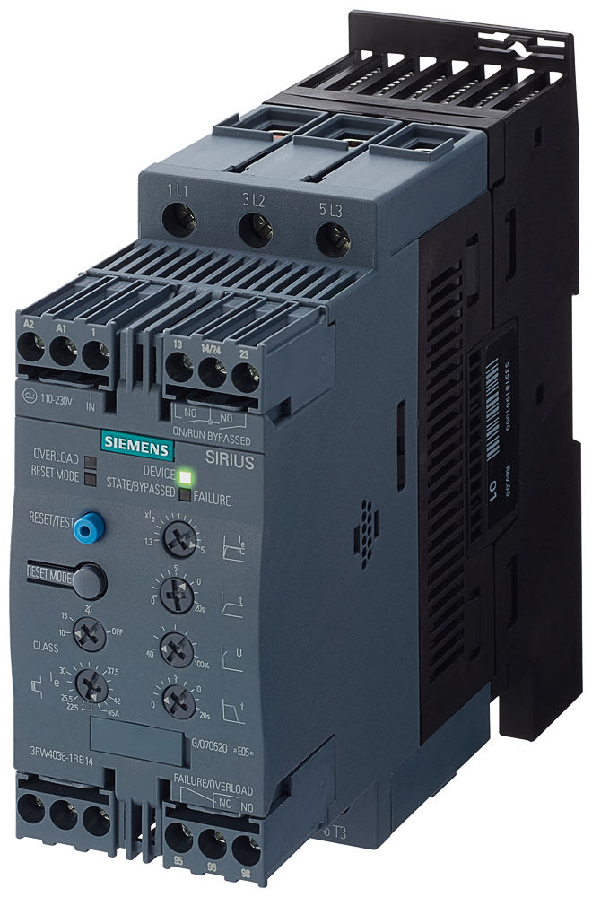 SIEMENS - SIE3RW40361BB14 Softstarter S2, 45 A, 22 kW/400 V, 40 gradi, AC 200 ... 480 V, AC/DC 110 ... 230 V