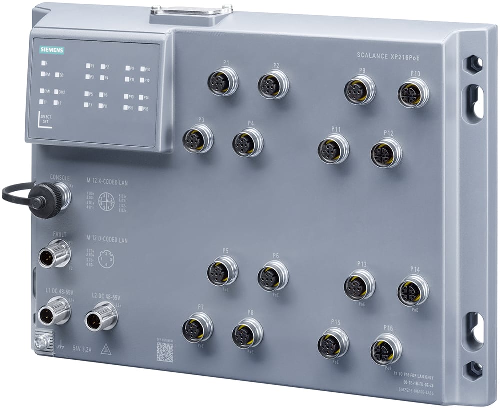 SIEMENS - SIE6GK52160HA002AS6 SCALANCE XP216, managed switch di Layer 2, 16x M12, idoneo per Gigabit, IP65/67