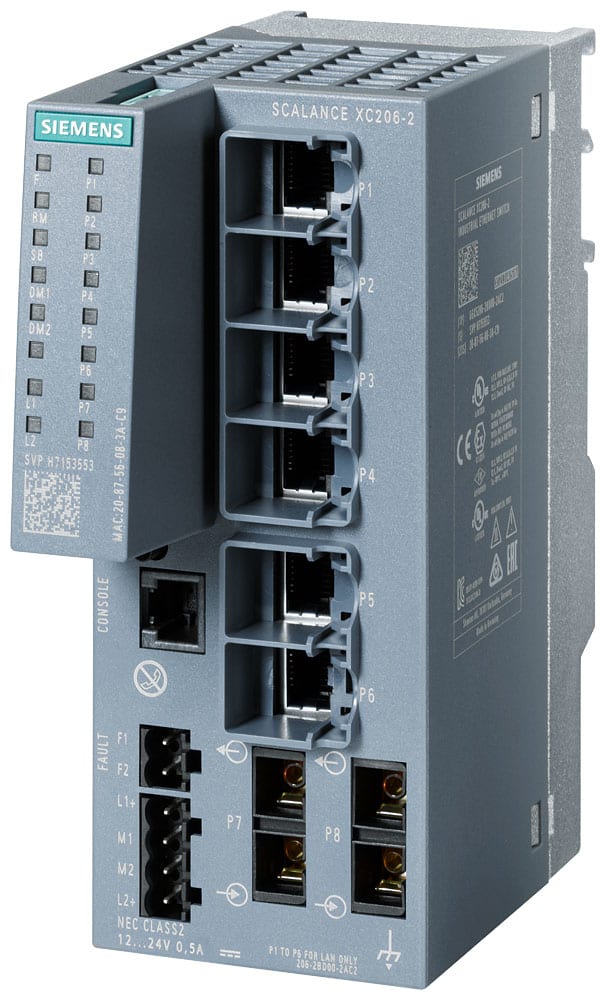 SIEMENS - SIE6GK52062BD002AC2 SCALANCE XC206-2, managed switch di Layer 2, 6x RJ45, 2x multimode SC