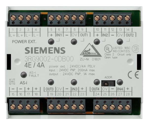SIEMENS - SIE3RG90040DB00 Modulo AS-i F90, digitale, 4DI/4DQ, per sensori a 2/3 conduttori, IP20, 4 x 1 ingressi, max. 200 mA