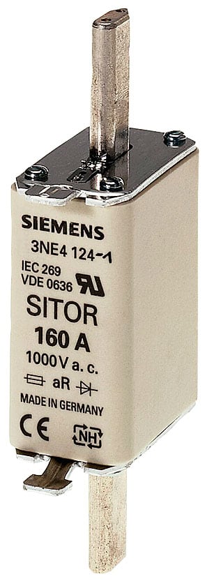 SIEMENS - SIE3NE4122 Cartuccia fusibile SITOR, con contatti a coltello, NH0, In: 125 A, aR, Un AC: 1000 V