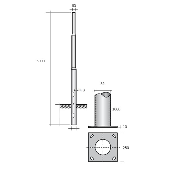 SEM - SEM4503/BV PALO RASTREMATO H.TOT. 500 CM. + BASE V