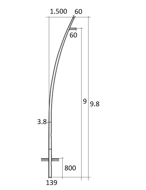 SEM - SEMCCL98-139/60 PALO CONICO CURVATO HSP H.TOT. 980 CM.