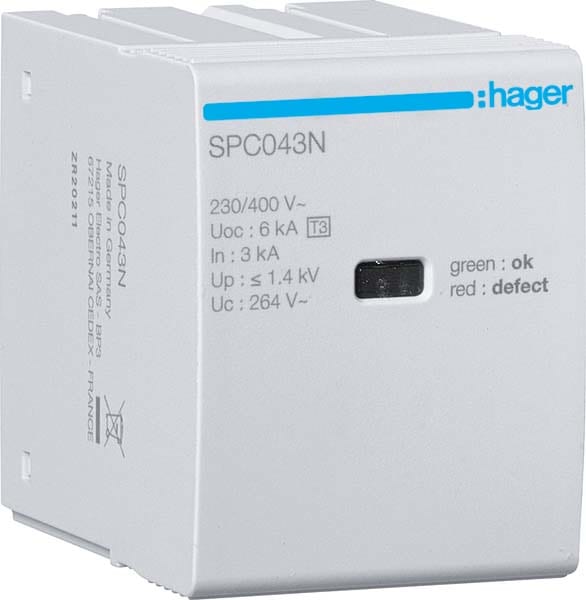 HAGER - HAGSPC043N CARTUCCIA T3 N-PE UC 264V IN 3KA