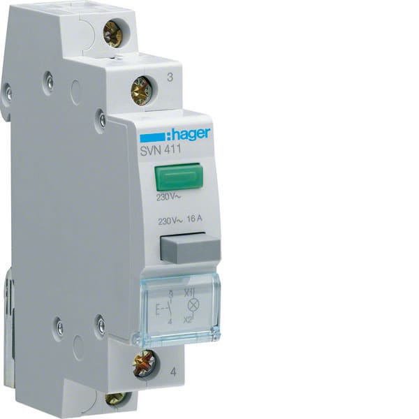 HAGER - HAGSVN411 Taster 16A 1S 230V AC Leuchtm. grun 1PLE