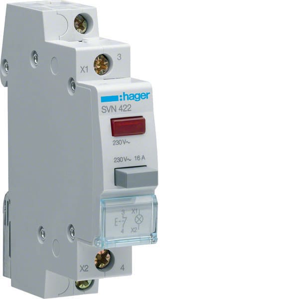 HAGER - HAGSVN422 Taster 16A 1Ö 230V AC Leuchtm. rot 1PLE