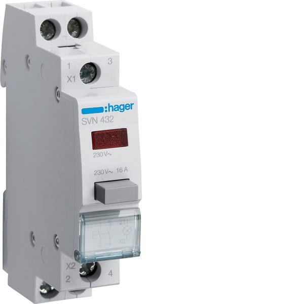 HAGER - HAGSVN432 Taster 16A 2S 230V AC Leuchtm. rot 1PLE