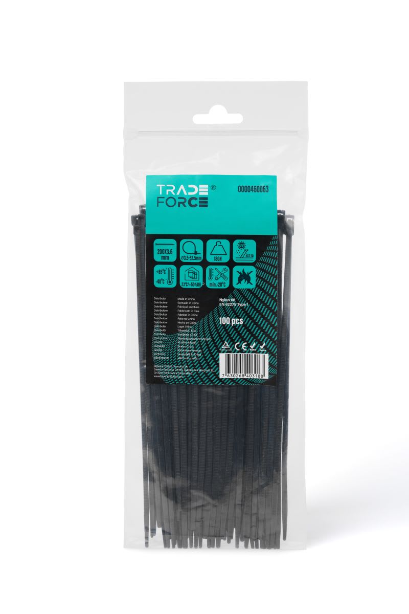 TRADEFORCE - TDM0000460063 FASCETTA UV NERA  IN-OUT 200X3.6MM 100PZ