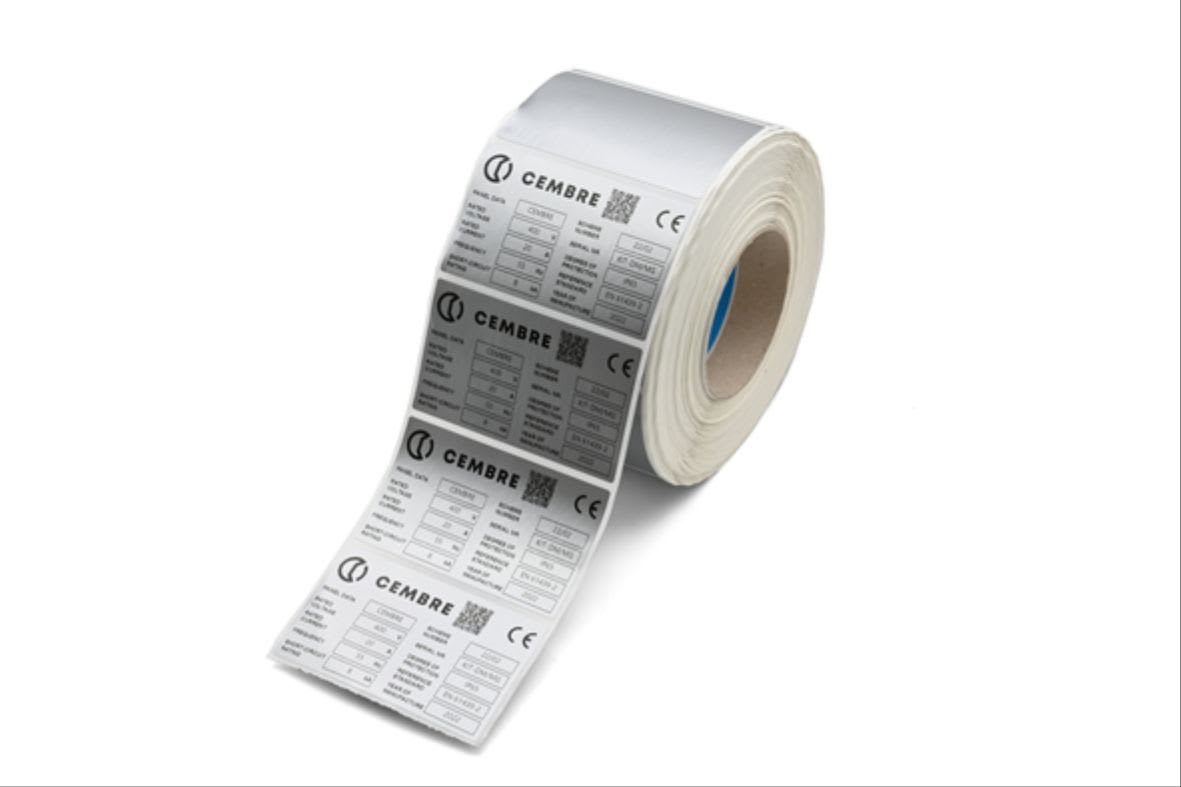 CEMBRE SPA - CEM8400038SVYG ETICHETTE ADESIVE, PER STAMPANTI A TRASFERIMENTO TERMICO, SU ROTOLO, FILM PVC PER ESTERNO, GRIGIO METALLIZZATO, CERTIFICATO UL, 22x40mm