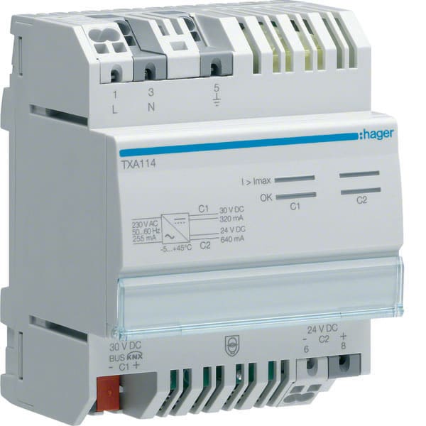 HAGER - HAGTXA114 ALIMENTATORE BUS KNX 320MA + AUX 24V DC