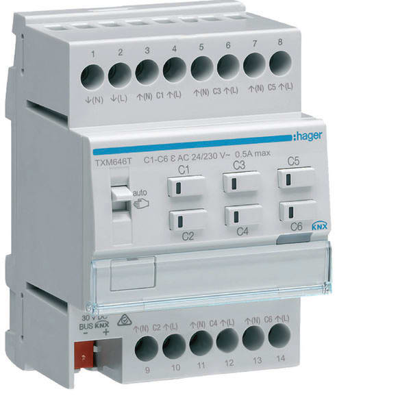 HAGER - HAGTXM646T MOD KNX TP 6 OUT TRIAC 24/230V 4M