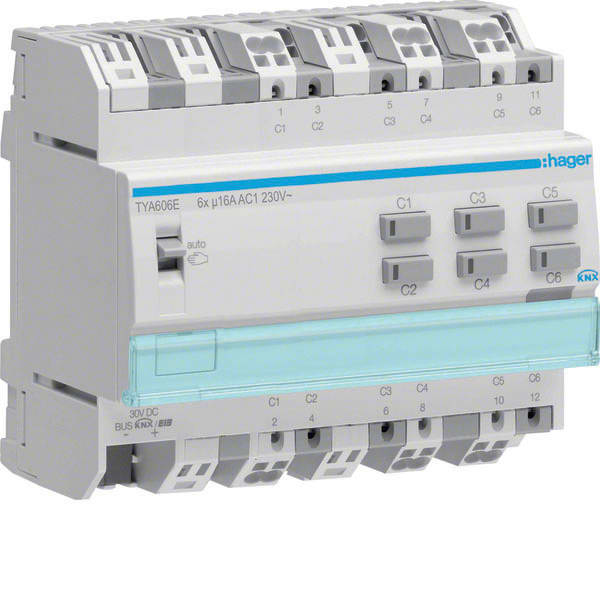 HAGER - HAGTYA606E Schaltaktor 6fach KNX,16A,C-L.,Stromerk.