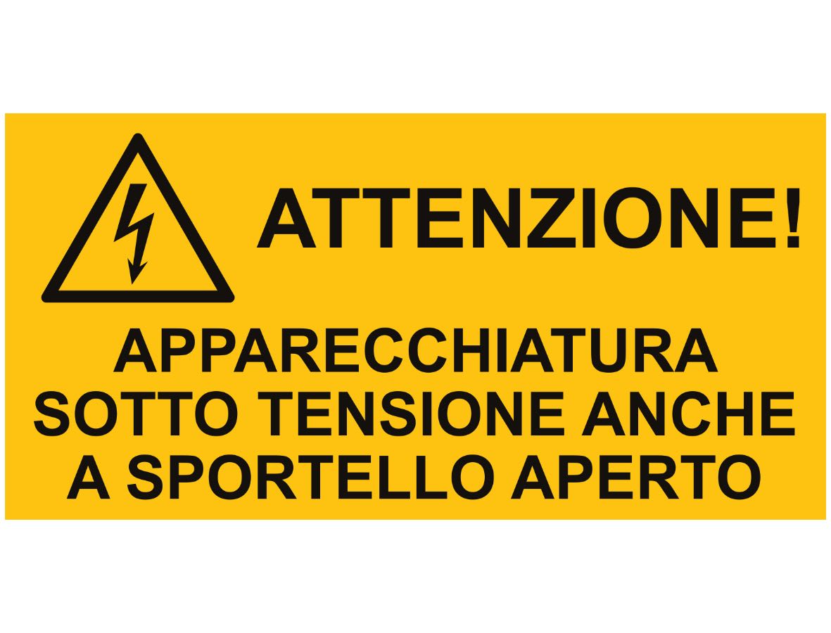 CEMBRE SPA - CEM268500-BULK ETICHETTA ADESIVA PER IMPIANTI ELETTRICI, TESTO "ATTENZIONE! APPARECCHIATURA SOTTO TENSIONE ANCHE A SPORTELLO APERTO"