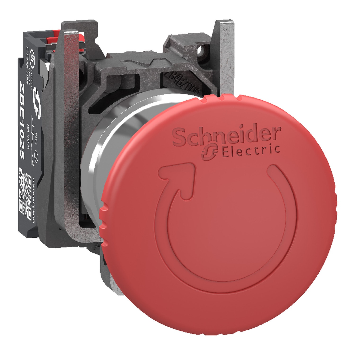 SCHNEIDER ELECTRIC - SNRXB4BS84425 Pulsante arresto di emergenza, Harmony XB4, metallo, fungo rosso 40 mm, 22 mm, girare per sbloccare, 1NC, contatti Push-in