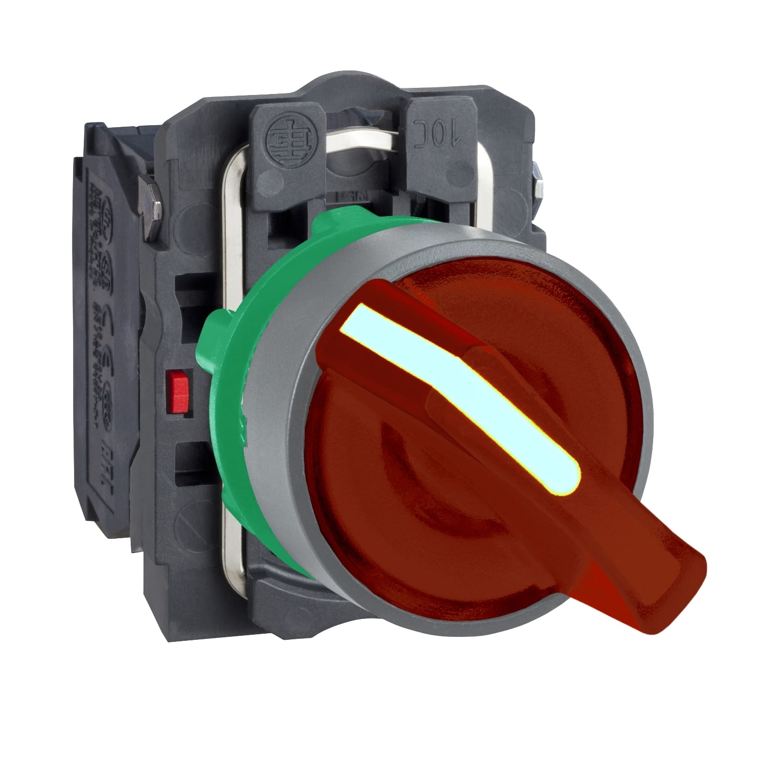 SCHNEIDER ELECTRIC - SNRXB5AK124M5C0 Selettore luminoso rosso Ø22 - 2 pos.-230Vac- ghiera grigia- 1NO+1NC - LED universale
