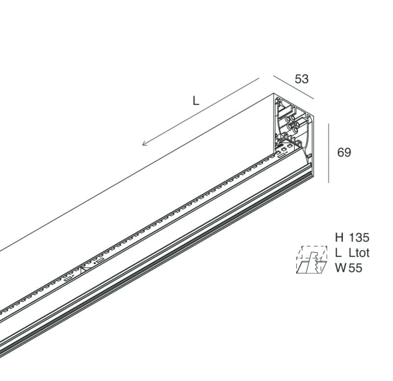 NOVALUX SPA - NOX108621.21 PROFILO LED LINEARE: Sistema LED lineare installabile singolo o in fila continua. Profilo in lega di alluminio verniciato. Alimentazione elettronica,
