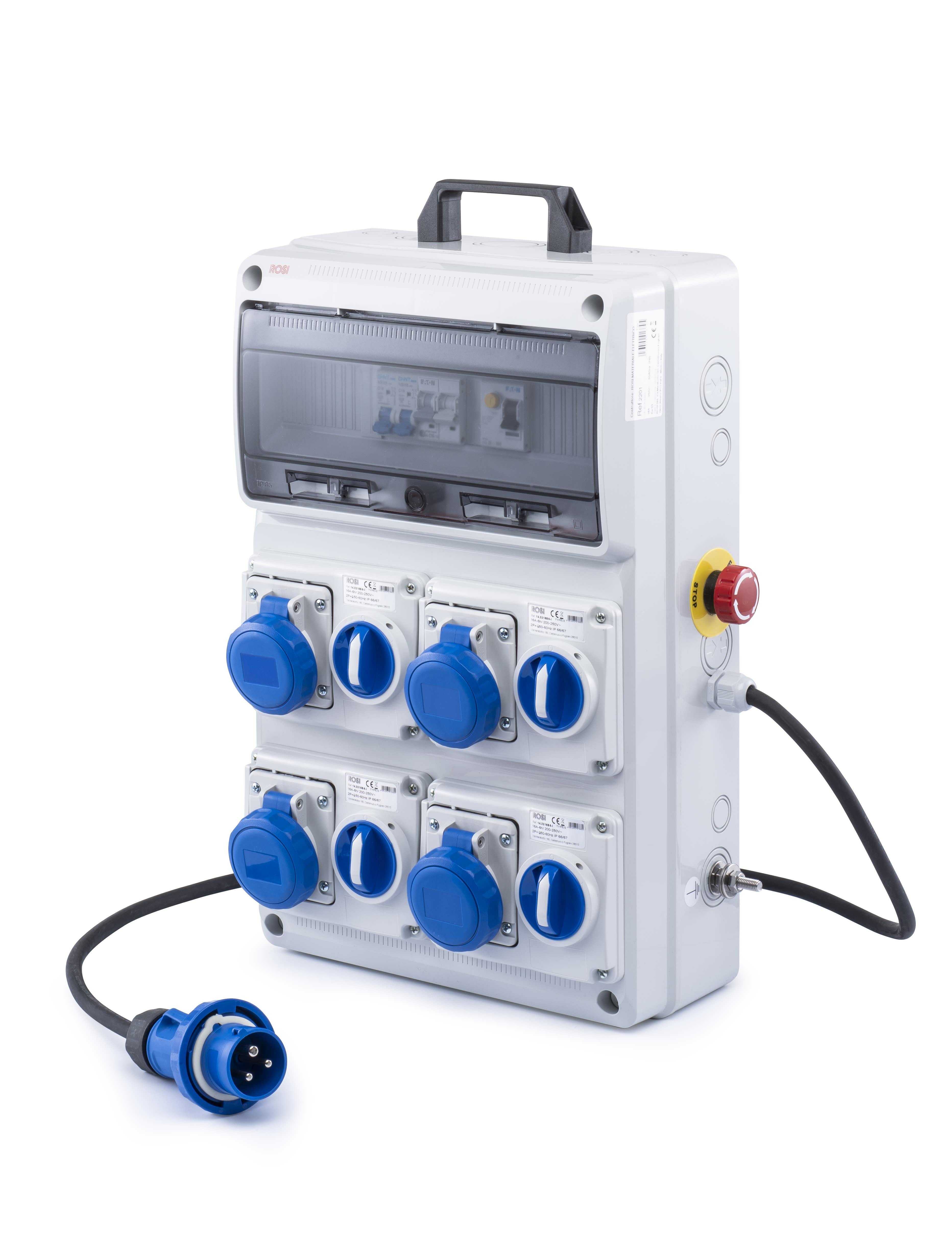 ROSI MATERIALE ELETT - QUADRO PORTATILE 4 PRESE INTERBL. 16A 3P IP67 + MT E DIFF. GEN. 25 A 2P + P.E., 3KW