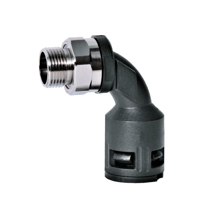 COSMEC - CSM5029-2321NMG Raccordo curvo a 90° con filetto maschio metallico girevole, PG21, IP68, nero, AD28,5