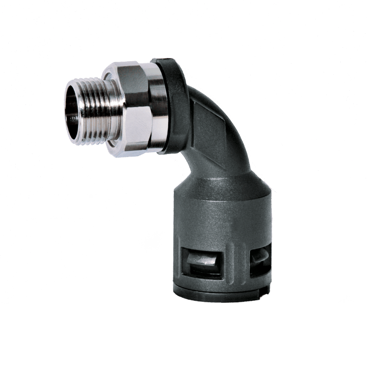 COSMEC - CSM5029-2929NMG Raccordo curvo a 90° con filetto maschio metallico girevole, PG29, IP68, nero, AD34,5
