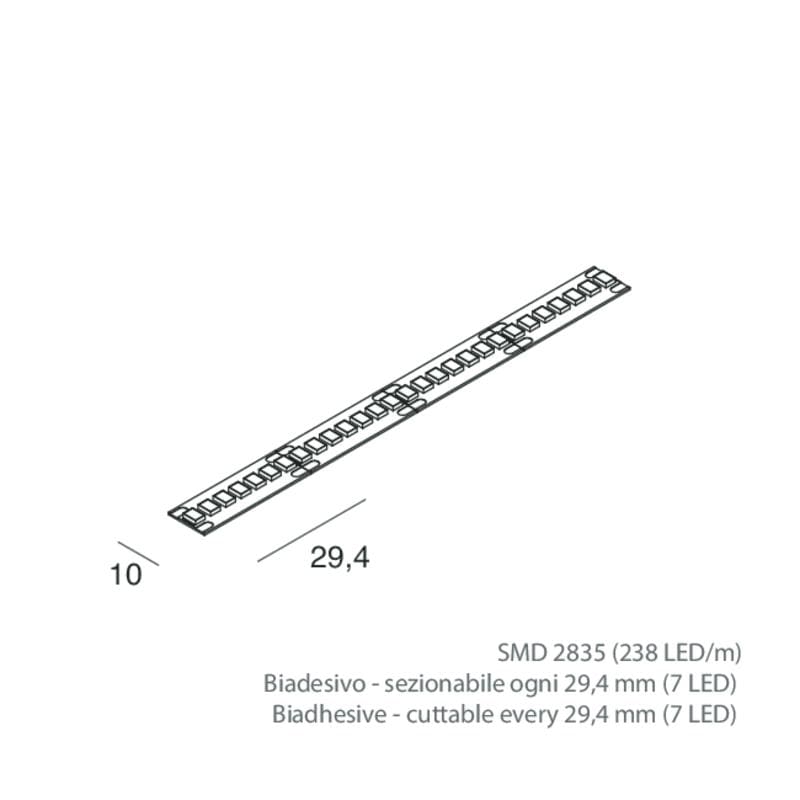 NOVALUX SPA - NOX100934.99 STRIP LED 19,2W/m 24Vdc SMD 2835 (238 LED/m) da dissipare obbligatoriamente tramite profili in alluminio a catalogo. IP20 CRI80. Garanzia 5 anni.