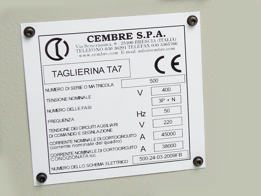 CEMBRE SPA - CEM48937 TARGHE QUADRO CON FORI, PREFUSTELLATE, RIVETTABILI, IN PVC RIGIDO