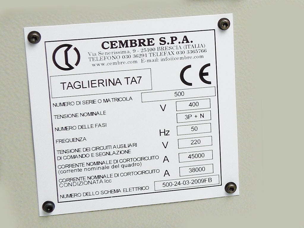 CEMBRE SPA - CEM48924 TARGA RIVETT. 4MM MG-VRT-RH BIANCO 15X5