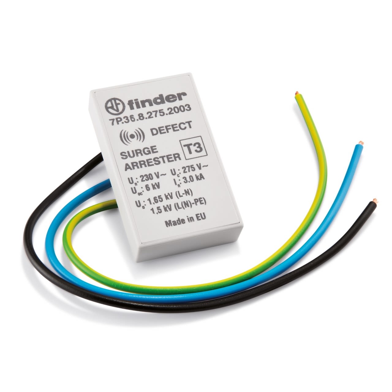 FINDER SPA - FIN7P3682752003 SPD CLASSE3 MONOFASE INCAS. 275VAC 6KV 3KA